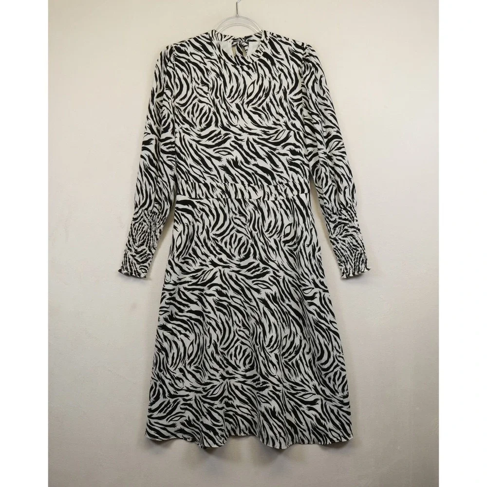 Halogen Dress Womens S Black White Animal Print Boho Chic‎ Midi Modern Workwear